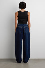 HIGH RISE BARREL LEG JEAN WITH SHOELACE BELT