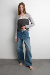 WIDE LEG BARREL JEAN WITH SEAM DETAIL