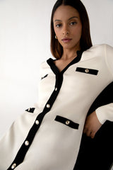 CONTRAST TRIM BUTTON FRONT KNIT MINI DRESS