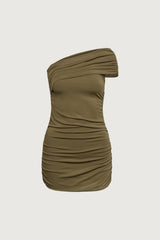 OFF THE SHOULDER RUCHED MINI DRESS