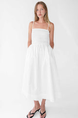 SMOCKED POPLIN MIDI DRESS