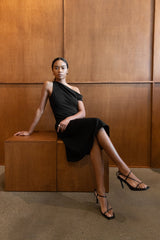 ASYMMETRIC ONE SHOULDER KNIT DRESS