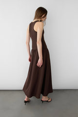 CONTRAST FABRIC SLEEVELESS MAXI DRESS
