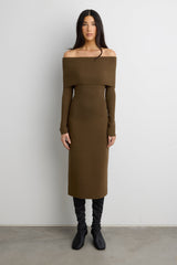 OFF THE SHOULDER LONG SLEEVE MIDI DRESS