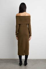 OFF THE SHOULDER LONG SLEEVE MIDI DRESS