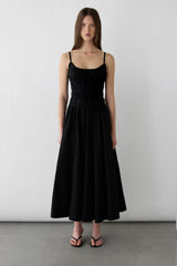 SHIRRED COTTON POPLIN MIDI DRESS