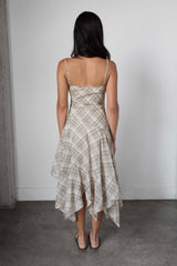 PLAID RUCHED SLIP DRESS