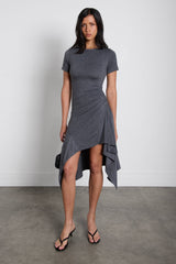ASYMMETRICAL RUFFLE HEM MIDI DRESS