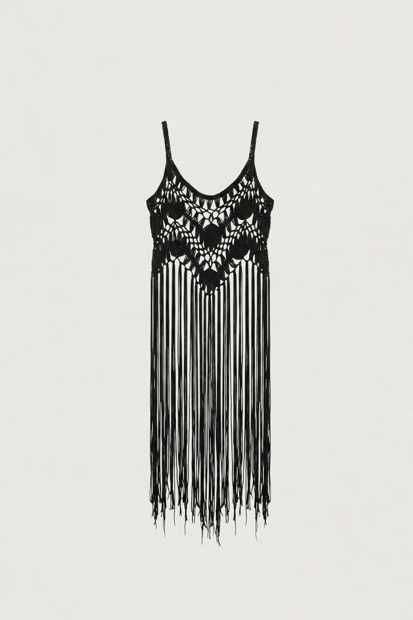 MACRAME DRESS WITH LONG TASSEL OVERLAY DETAIL
