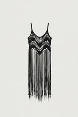 MACRAME DRESS WITH LONG TASSEL OVERLAY DETAIL