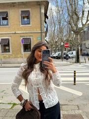 Lace Tie Front Top in Off-White
