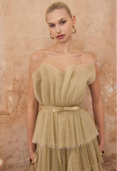 True Decadence Gold Glitter Maxi Tiered Dress