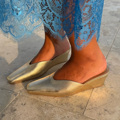 Gold Wedge Mule