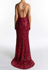 True Decadence Wine Pippa Sequin Cowl Neck Slip Maxi Dress