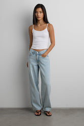 LINEN BLEND MID-RISE STRAIGHT LEG JEAN