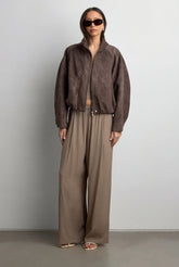 CROPPED TEXTURED FUNNEL NECK JACKET