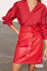 Deep Red Vegan Leather Mini Jaspre Skirt Petite