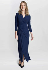 Gina Bacconi Navy Hilary Jersey Wrap Maxi Dress