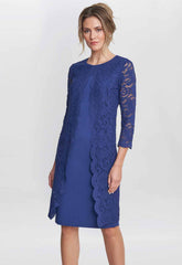 Gina Bacconi Navy Clarabelle Mock Lace Jacket And Crepe Dress