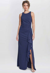 Gina Bacconi Navy Chelsea Maxi Ruffle Dress