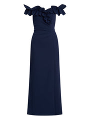 Gina Bacconi Navy Viola Ruffle Top Maxi Dress