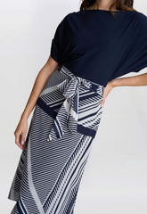 Gina Bacconi Navy Brooke Stripe Dress