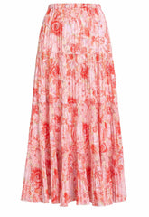 Gina Bacconi Pink Floral Print Isabelle Pleated Skirt