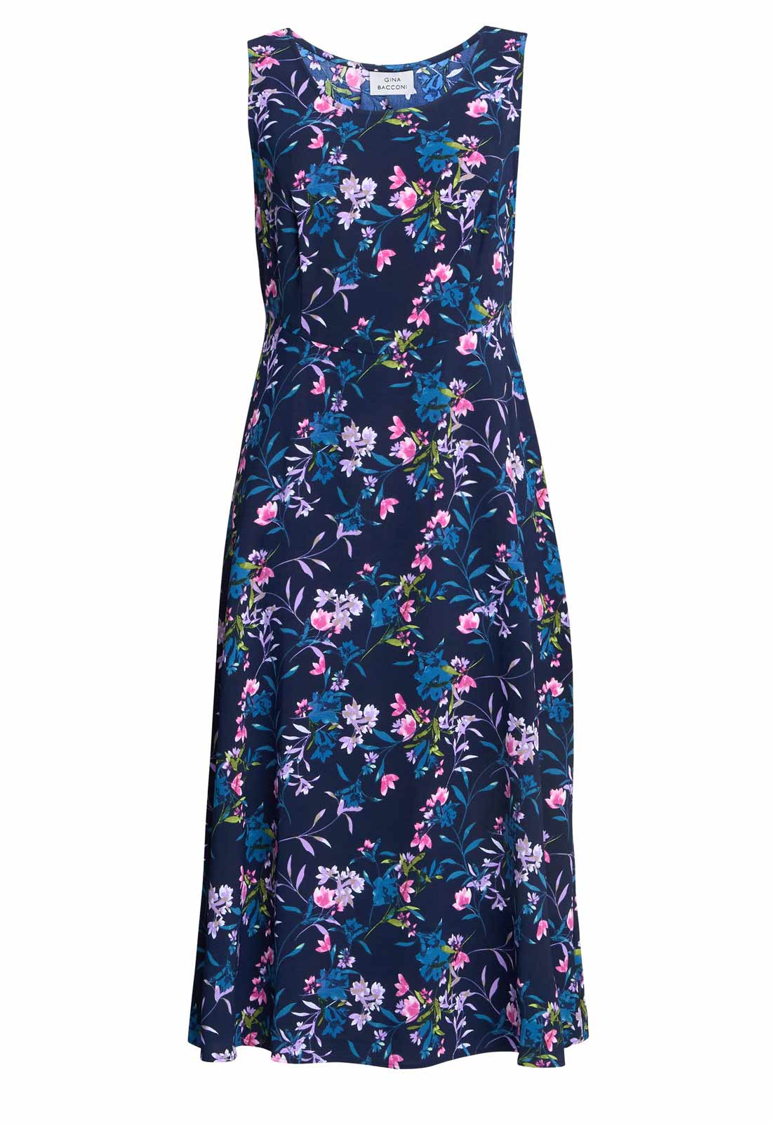 Gina Bacconi Navy Flo Floral Jersey Dress