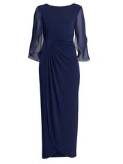 Gina Bacconi Navy Iulia Jersey And Chiffon Wrap Dress