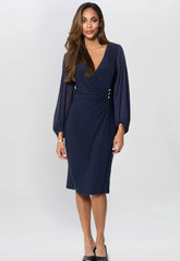 Gina Bacconi Navy Dee Jersey Wrap With Mesh Sleeves