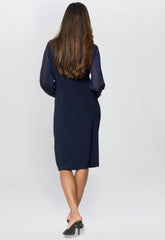Gina Bacconi Navy Dee Jersey Wrap With Mesh Sleeves