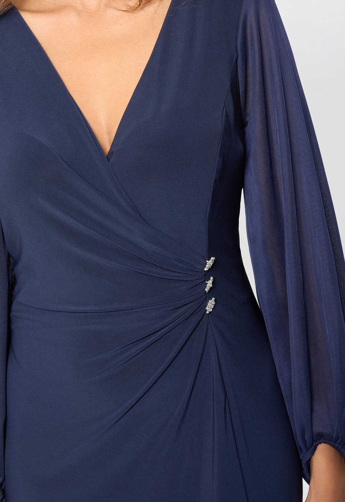 Gina Bacconi Navy Dee Jersey Wrap With Mesh Sleeves