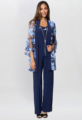 Gina Bacconi Navy Dorris Three Piece Trouser Suit With Embroidered Jacket