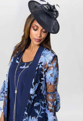 Gina Bacconi Navy Dorris Three Piece Trouser Suit With Embroidered Jacket