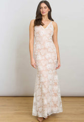 Gina Bacconi WHITE Eleni Beaded Soutache Maxi Dress