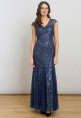 Gina Bacconi Navy Indy Maxi Dress With Matching Scarf