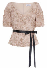 Gina Bacconi Nude Kitty V Neck Lace Blouse