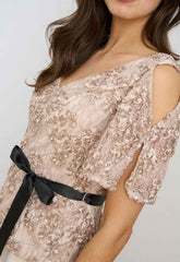 Gina Bacconi Nude Kitty V Neck Lace Blouse