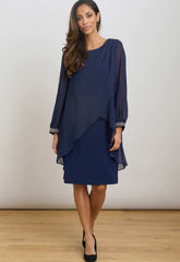 Gina Bacconi NAVY Lexie Embellished Sleeves Dress