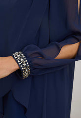 Gina Bacconi NAVY Lexie Embellished Sleeves Dress