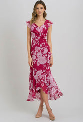 Gina Bacconi Red and White Marilyn Floral Print Yoryu Dress
