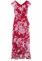Gina Bacconi Red and White Marilyn Floral Print Yoryu Dress