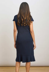 Gina Bacconi NAVY Ruffle Hem Crepe Dress