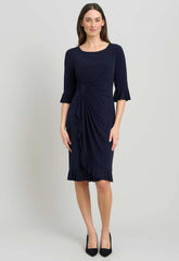 Gina Bacconi NAVY Faux Wrap Jersey Dress With Frill Hem