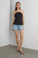 MID-RISE JEAN SHORT WITH DISTRESSING
