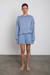 GARMENT DYED COTTON ELASTIC WAIST SHORT