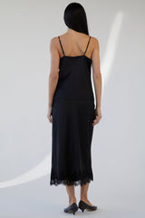 LACE TRIM SATIN MIDI SKIRT