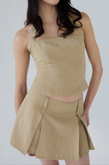 LINEN BLEND PLEATED MINI SKIRT