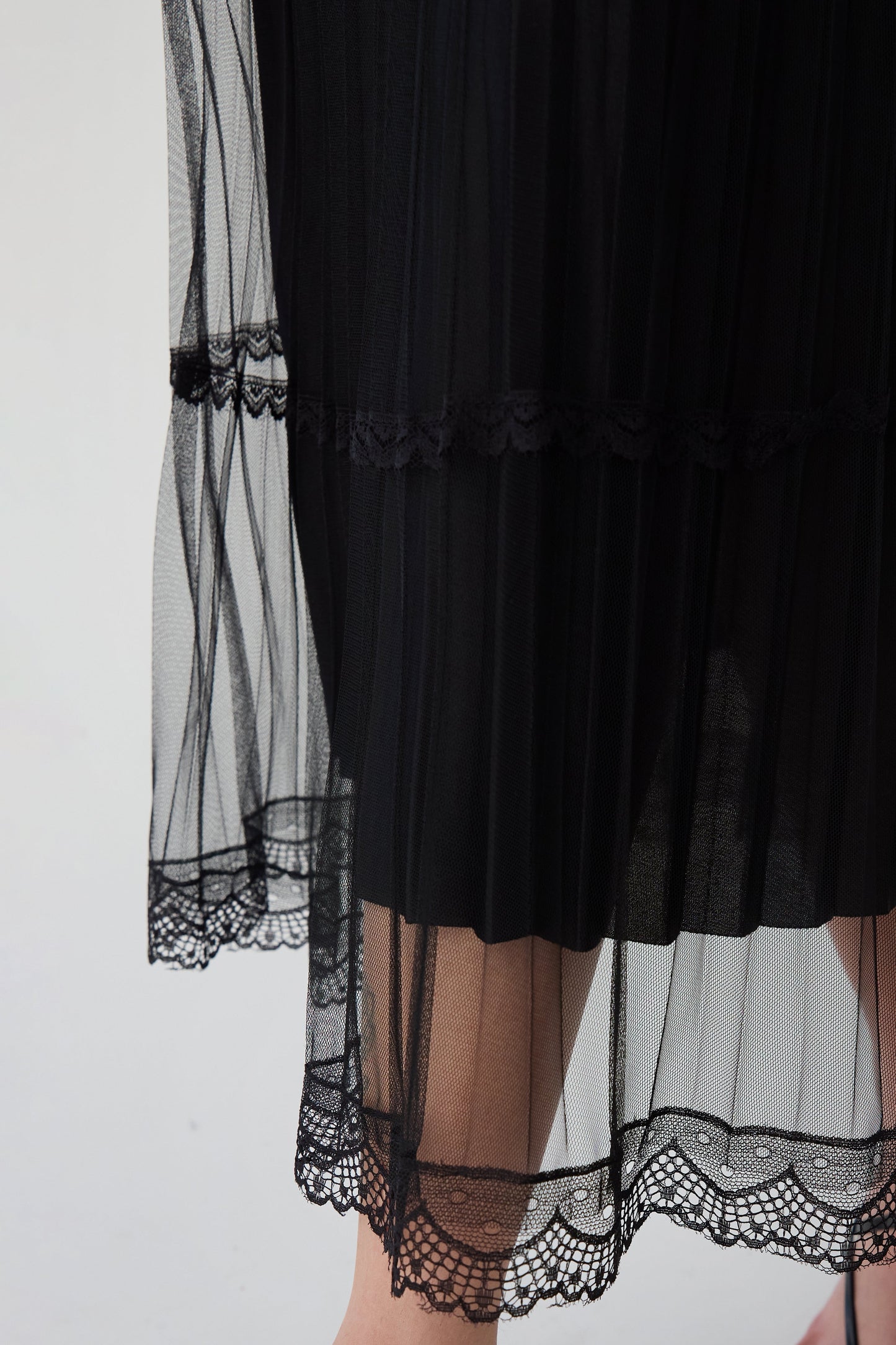 SHEER LACE TIERED MAXI SKIRT
