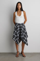 ASYMMETRICAL DRAPED PLAID MINI SKIRT